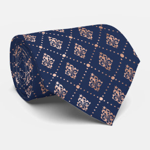 Gepunktetes botanisches Muster Roségold Navyblau Krawatte
