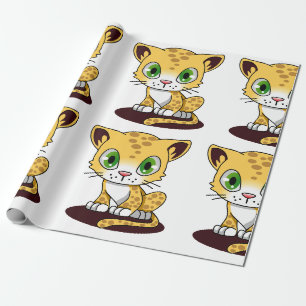 GEPUNKTETES BROWN GRÜNES MIT AUGEN KITTEN AUF EINE GESCHENKPAPIER