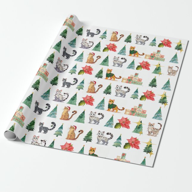 Gepunktetes Cat Holiday Wrapping Paper (Bengals, M Geschenkpapier (Ungerollt)