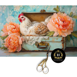 Gepunktetes Huhn im Vintage-Grün-Kofferset Dekoupi Seidenpapier