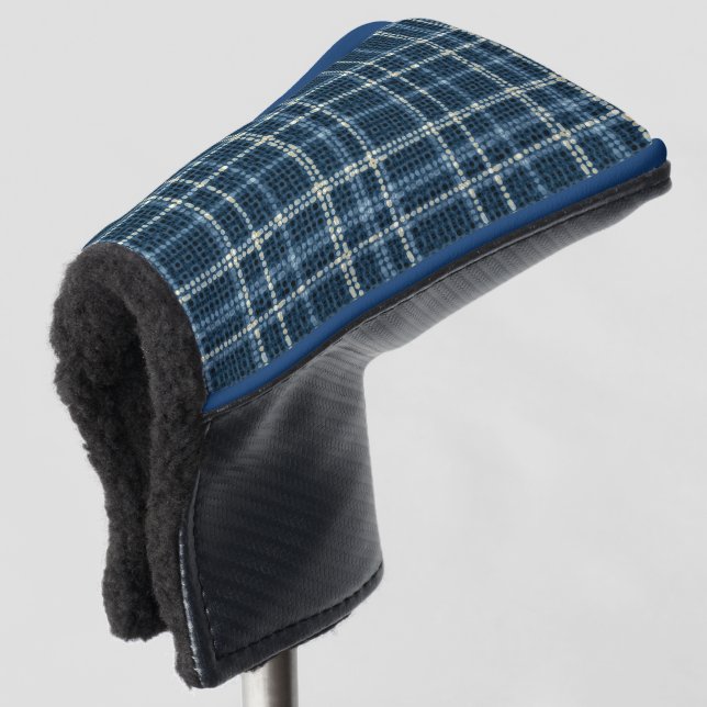 Gepunktetes kariertes Muster. grau-blau. Golf Headcover (3/4 Vorderseite)