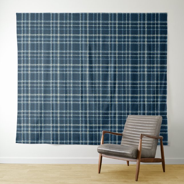 Gepunktetes kariertes Muster. grau-blau. Wandteppich (Beispiel (Horizontal))