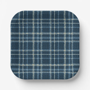Gepunktetes Karomuster. Grau-Blau. Pappteller