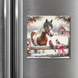 Gepunktetes Pinto Pferd und Kardinal Weihnachten Magnet