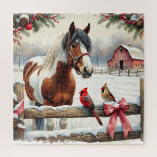 Gepunktetes Pinto Pferd und Kardinal Weihnachten Puzzle