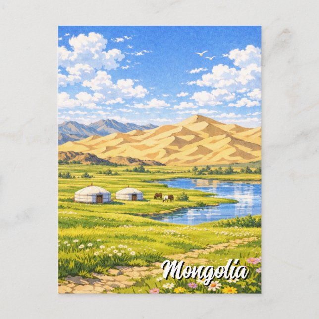 Ger Camp Mongolei Yurt Reise Postkarte (Vorderseite)