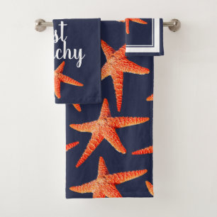 Gerade Beachy rote orange Nautischstarfish u. Badhandtuch Set