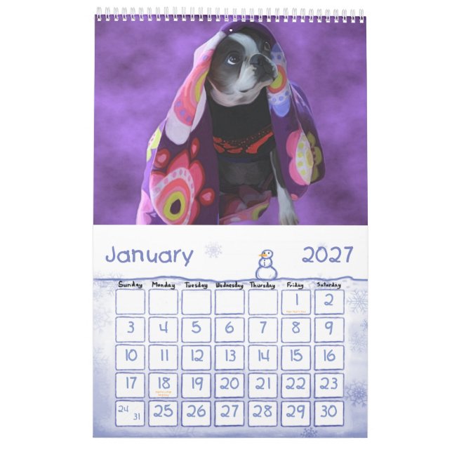 Gerade Bostons Kalender (Jan 2027)
