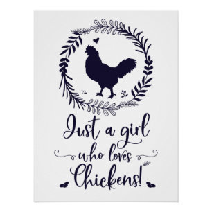Gerade ein Mädchen das Liebe-Huhn-Silhouette Poster