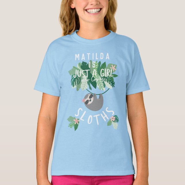 Gerade ein Mädchen das tropisches Blumen Lieben T-Shirt (Vorderseite)