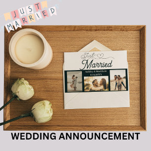 Gerade erst verheiratet 3 Foto-Hochzeitsanzeige Einladung