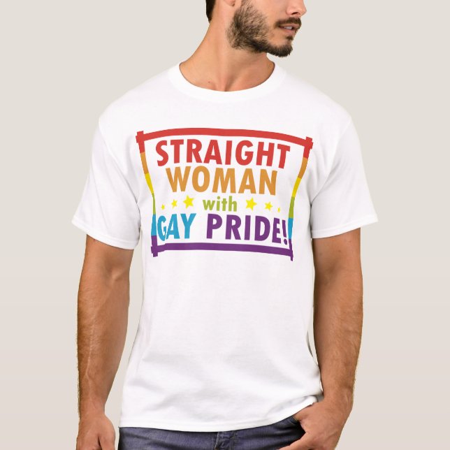 Gerade Frau mit Gay Pride T-Shirt (Vorderseite)