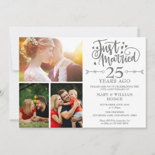 Gerade geheiratet 25. Hochzeitstag 3 Foto Einladung