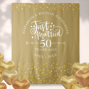 Gerade geheiratet 50. Hochzeitstag Golden Wandteppich