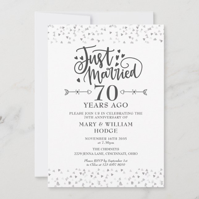 Gerade geheiratet 70. Hochzeitstag Einladung (Vorderseite)