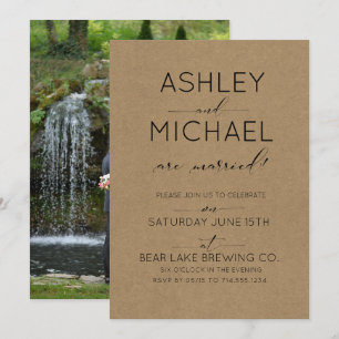 Gerade geheiratet Kraft Foto Hochzeitsfeier Einlad Einladung