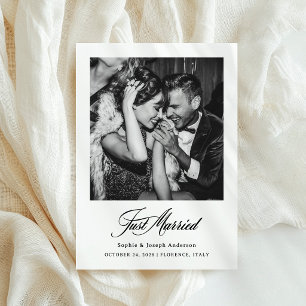 Gerade geheiratet mit Foto   Elegante Flucht  Ankündigung