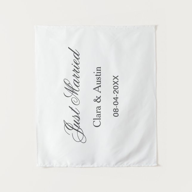 Gerade geheiratet Name des Paares Datum Jahr Hochz Wandteppich (Vorderseite)