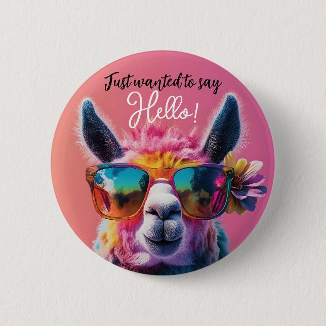Gerade gewollt, um Hallo bunt Llama Design sagen Button (Vorderseite)