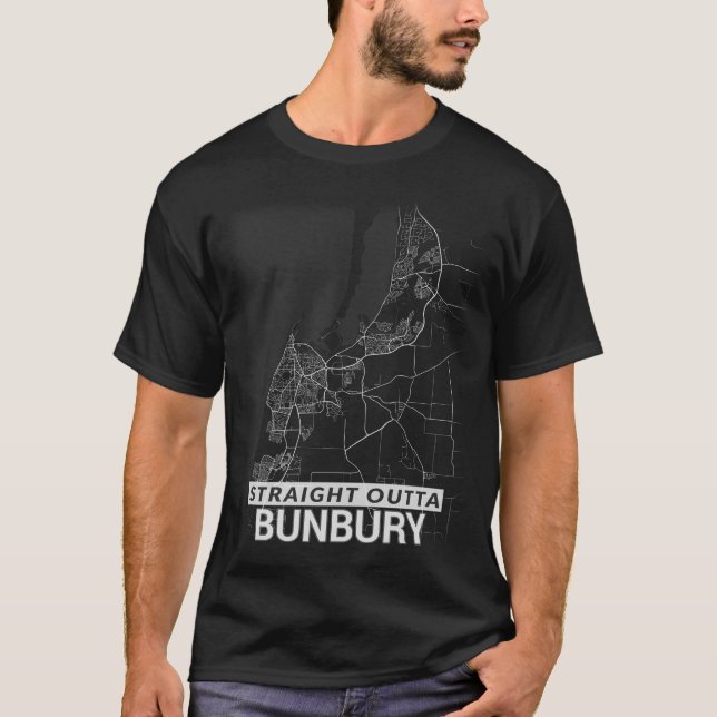 Gerade Outta Bunbury Stadtkarte (GROSSDRUCK) T-Shirt (Vorderseite)