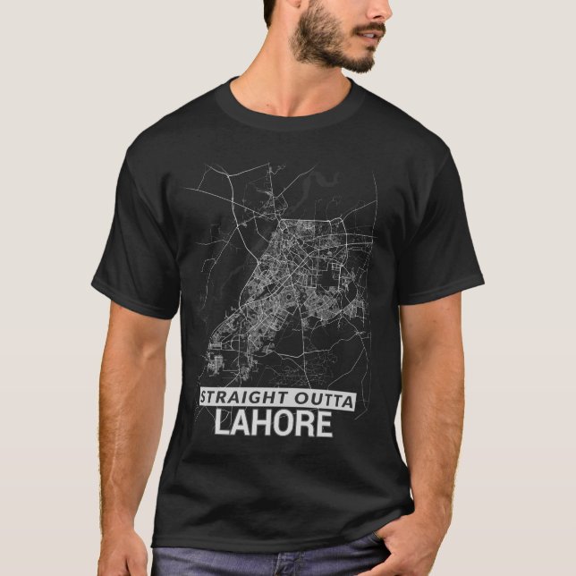 Gerade Outta Lahore Stadtkarte (GROSSDRUCK) T-Shirt (Vorderseite)