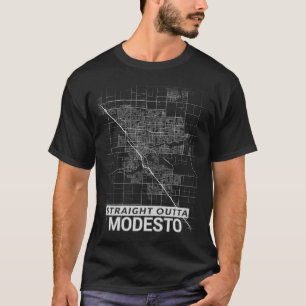 Gerade Outta Modesto Stadtkarte (GROSSDRUCK) T-Shirt