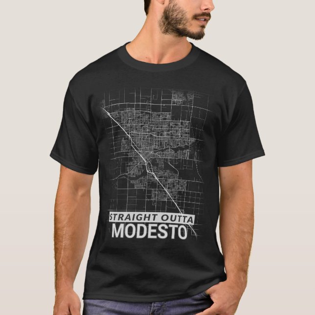Gerade Outta Modesto Stadtkarte (GROSSDRUCK) T-Shirt (Vorderseite)