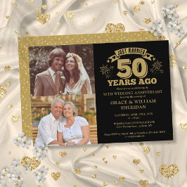 Gerade verheiratet 50 Jahre 2 Foto Gold Black Einladung