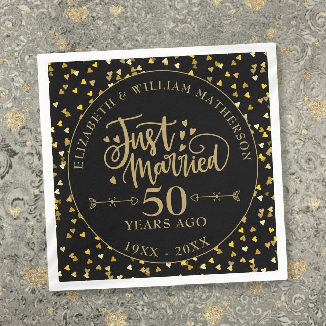 Gerade verheiratet 50 Jahre alt Schwarz und Gold Serviette (Just Married 50th Anniversary Black And Gold Napkins)