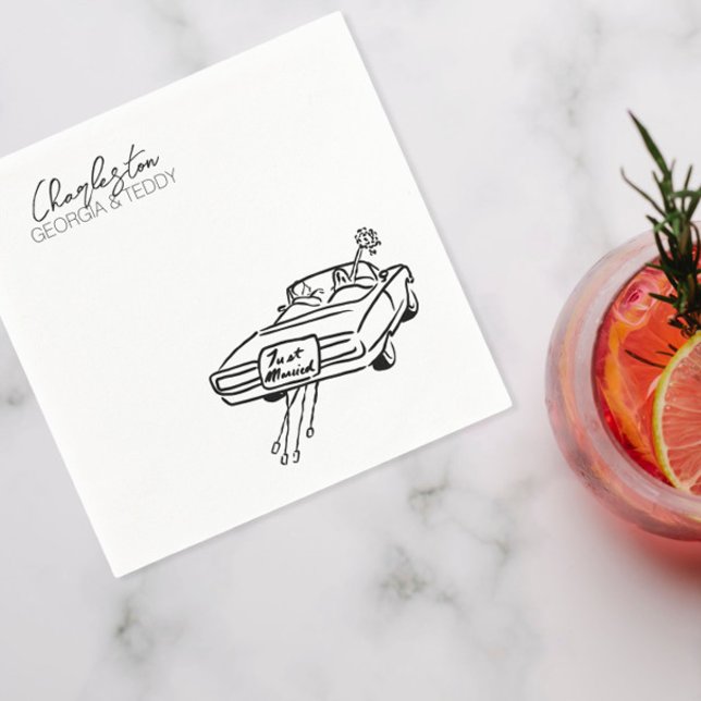 Gerade verheiratet Doodle Car Hochzeitcocktail Ser Serviette (Von Creator hochgeladen)