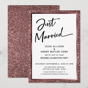 Gerade Verheiratet Drehbuch Roségold Glitter Empfa Einladung