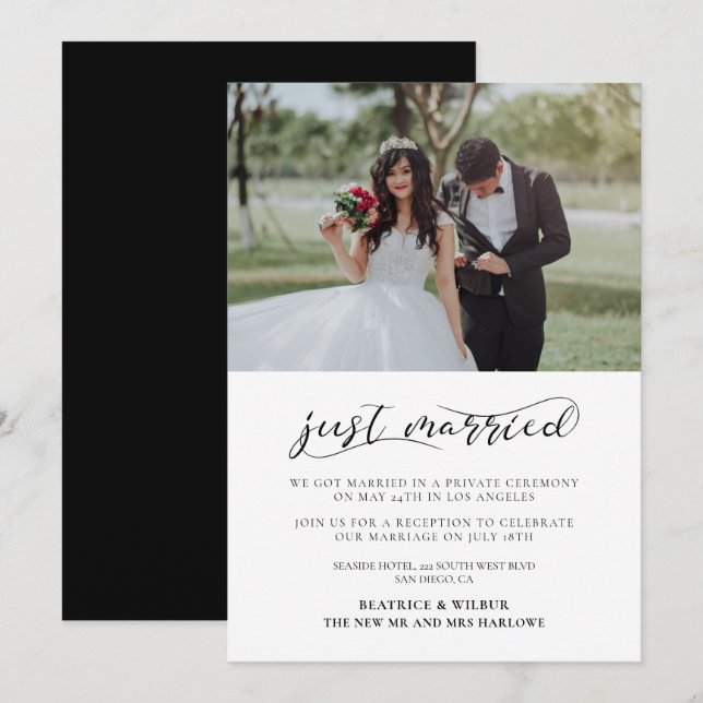 Gerade verheiratet Elegant Kalligraphie Ankündigun Einladung (Vorne/Hinten)