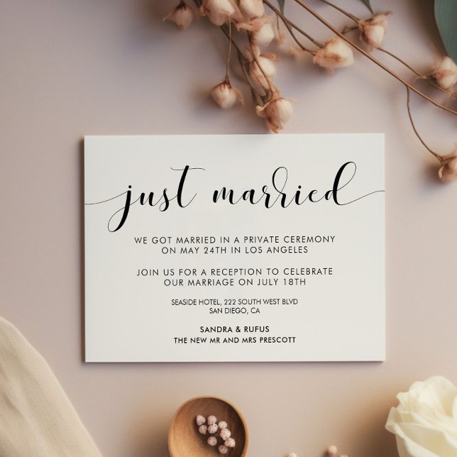 Gerade verheiratet Elegant Schwarz-Weiß-Ankündigun Einladung (Von Creator hochgeladen)