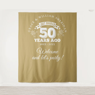 Gerade verheiratet Gold 50 Jahre Foto Hintergrund Wandteppich