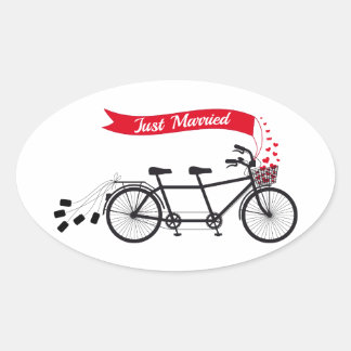 Gerade verheiratet, Hochzeittandem Fahrrad Ovaler Aufkleber