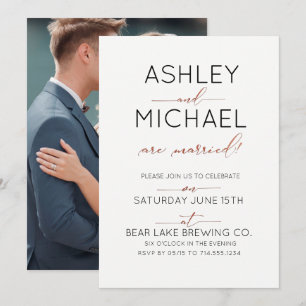 Gerade verheiratet Kupfer-Typografie Hochzeitsfeie Einladung