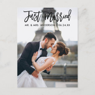 Gerade Verheiratet Moderne Brush Script Hochzeitsf Postkarte