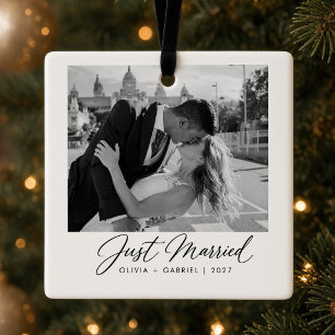 Gerade Verheiratet Personalisiertes Hochzeitsfoto Keramikornament
