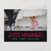Gerade verheiratet Retro 80er Neonlichter Hochzeit