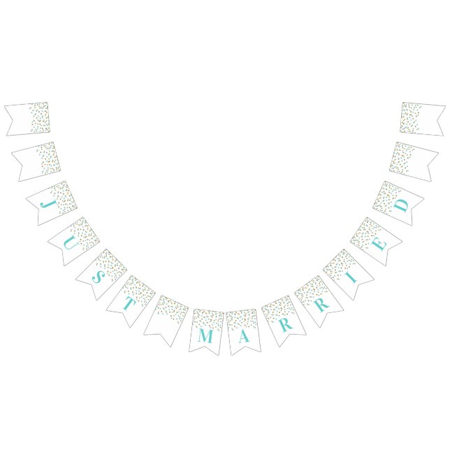 Gerade verheiratete Fahnen-hellblauer GoldConfetti Wimpelkette (Alle)