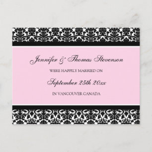 Gerade verheiratete Mitteilungs-Postkarten-rosa Ankündigungspostkarte