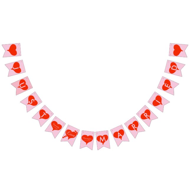 Gerade verheiratete rote Herz-rosa Flaggen-Fahne Wimpelkette (Alle)