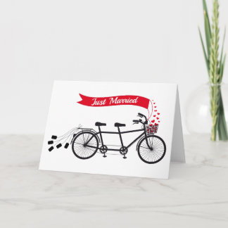 Gerade verheiratetes, wedding Tandemfahrrad Ankündigung