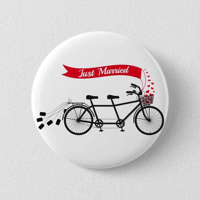 Gerade verheiratetes, wedding Tandemfahrrad Button (Vorderseite)