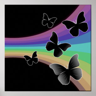 Geradeter Regenbogen auf Schwarz - Schmetterlinge Poster