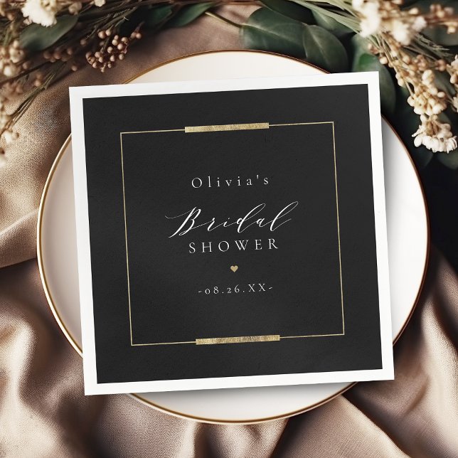 Gerahmt Elegance Black Simple Modern Brautparty Serviette (Framed Elegance Black Simple Modern Bridal Shower Napkins)