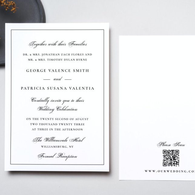 Gerahmt | Kalligraphie Elegant White QR Code Weddi Einladung (Von Creator hochgeladen)