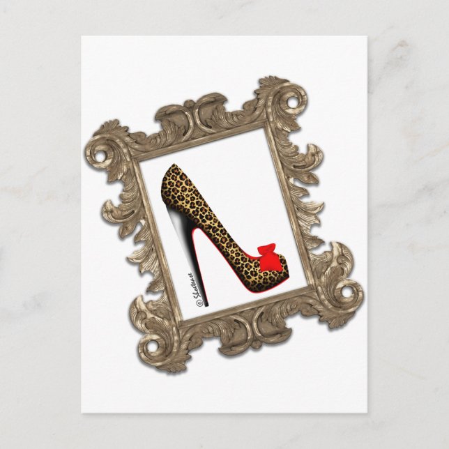 Gerahmt Leopard Stiletto Pump Postkarte (Vorderseite)