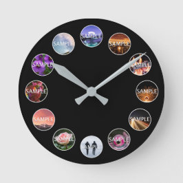 Gerahmte 12-Foto-Uhr in benutzerdefinierten Weiß  Runde Wanduhr