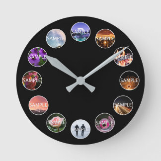 Gerahmte 12-Foto-Uhr in benutzerdefinierten Weiß  Runde Wanduhr